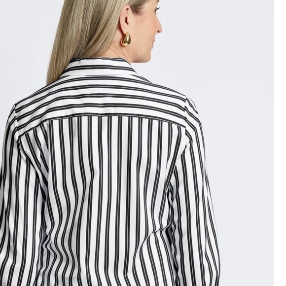 Foxcroft Black and White Button Down Shirt with Diagonal Stripes - Picture 3 of 6